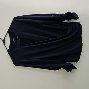 Ro & De Drape Front Criss Cross Blouse Top Small Navy